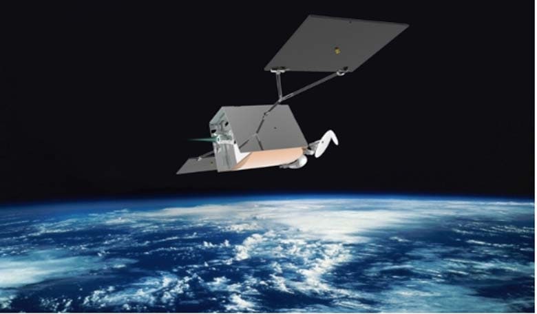 Artist’s concept of a OneWeb satellite in orbit with an electric thruster. Image credit: OneWeb