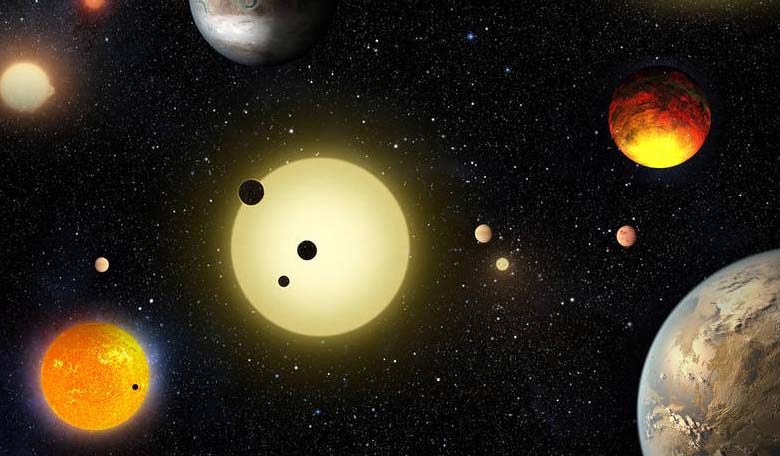 This artist's concept depicts select planetary discoveries made to date by NASA's Kepler space telescope. Image Credits: NASA/W. Stenzel