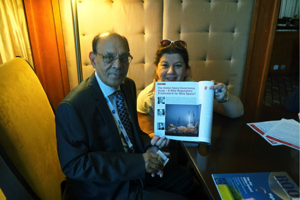 Ram Jakhu and Lena De Winne with the latest print edition of ROOM, IAC 2015, Jerusalem.