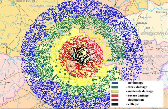 Consequences of the asteroid fall in Moscow region.