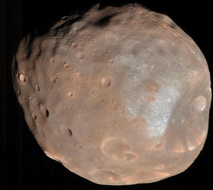 The Martian moon Phobos, taken with the HiRISE instrument aboard the Mars Reconnaissance Orbiter (MRO)